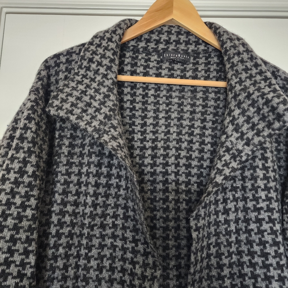 ChiaraMente Women’s Wool Open Cardigan Sweater Houndstooth Gray Large - Picture 7 of 12